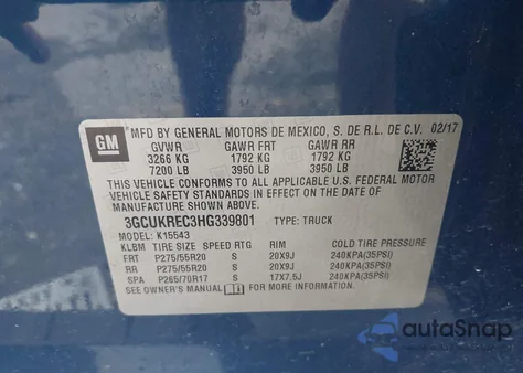 2017 Chevrolet Silverado 1500 2Lt from USA, damaged, VIN 3GCUKREC3HG339801